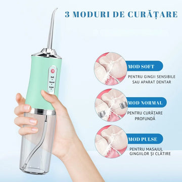1+1 GRATIS! Irigator Bucal Portabil cu 4 Capete și 3 Moduri de Curățare