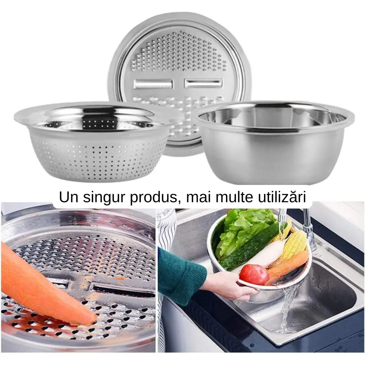 Speli, Scurgi și Razi Rapid – Bol 3 în 1 din Inox