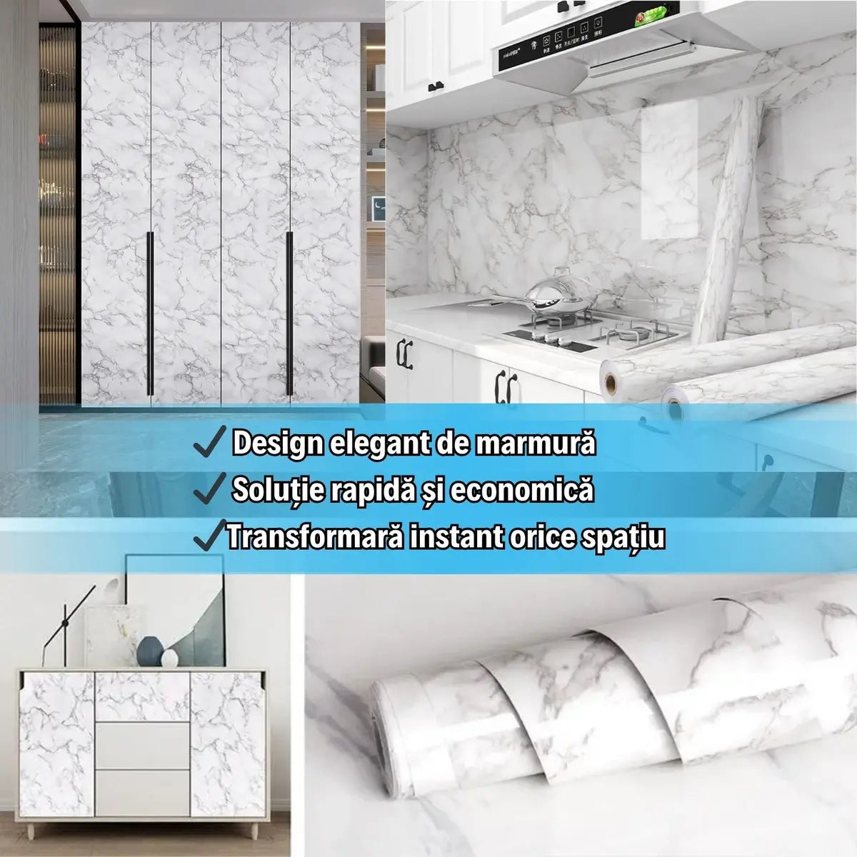 2+2 Gratis! Folie de Protecție Autocolantă tip Marmură Crem/Negru 60 x 300 CM