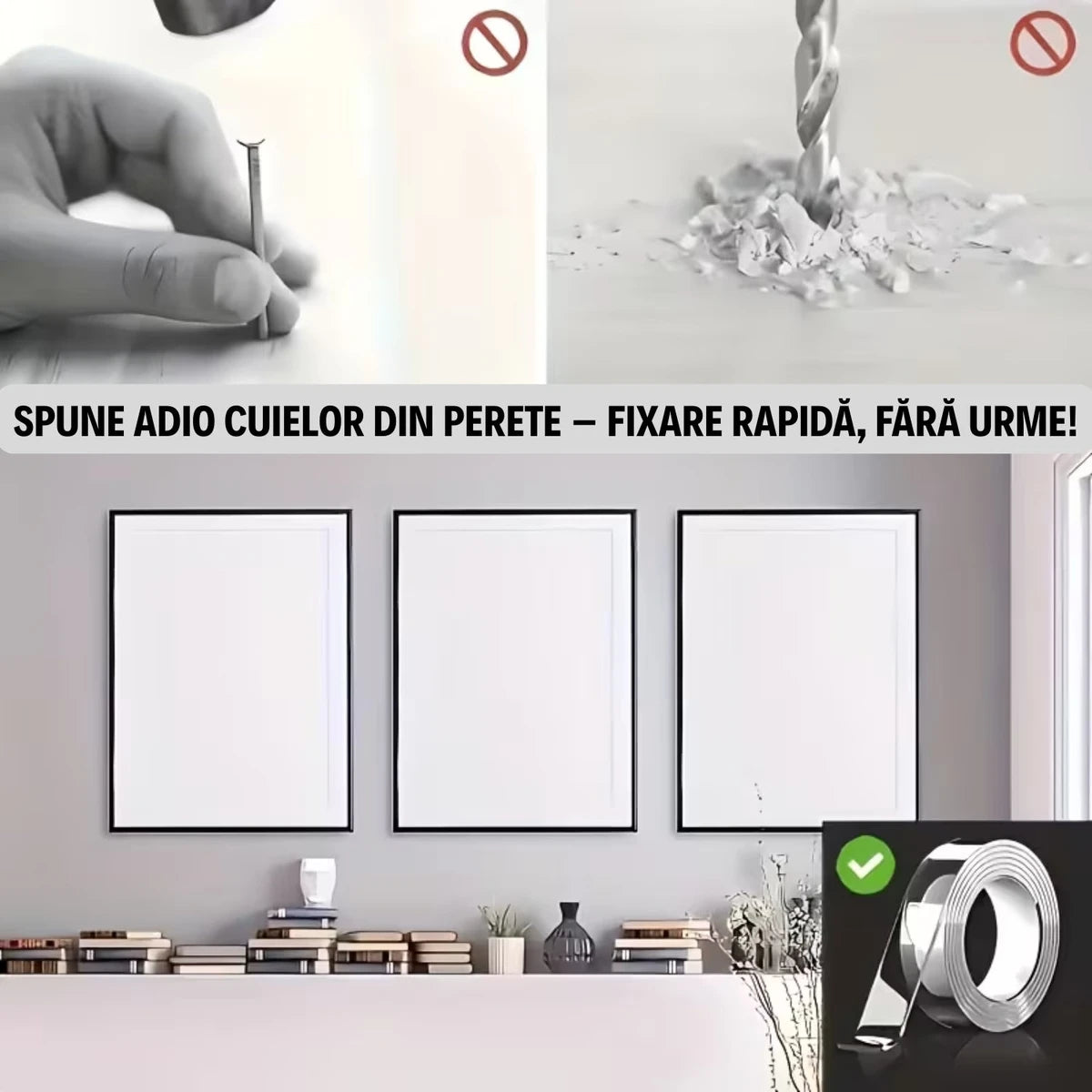 1+1 GRATIS! Bandă Dublu Adezivă 3M - Silicon transparent, Super aderentă și Reutilizabilă