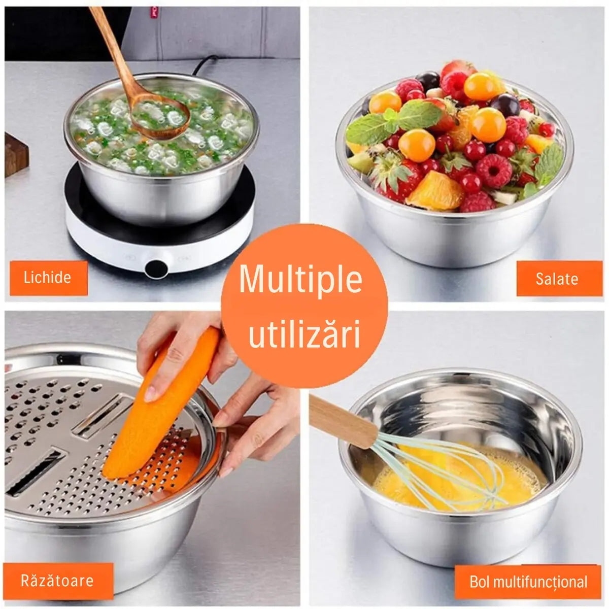 Speli, Scurgi și Razi Rapid – Bol 3 în 1 din Inox