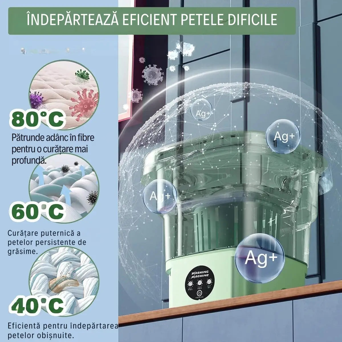 Mini Mașină de Spălat Portabilă 6.5 L cu Funcție de Uscare - Pliabilă, Practică și Ușor de folosit