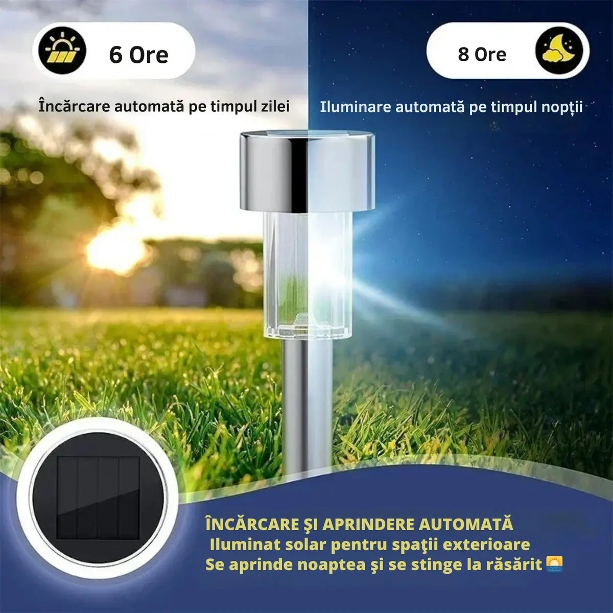 Set 12 Lumini LED din Aluminiu pentru Grădină - Încărcare Solară