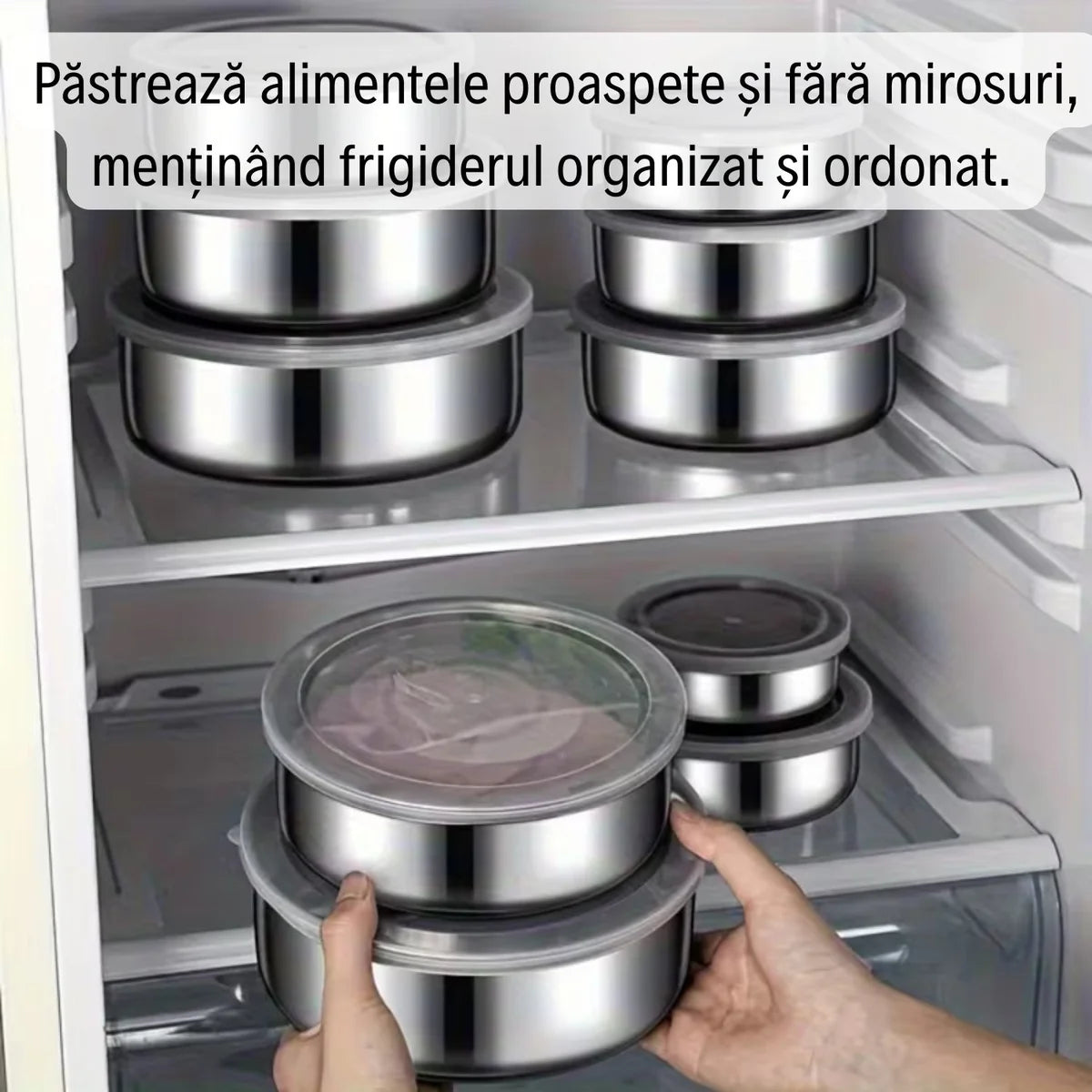 1+1 GRATIS! Set 5 Boluri din Inox cu Capac Etanș - Păstrează prospețimea alimentelor