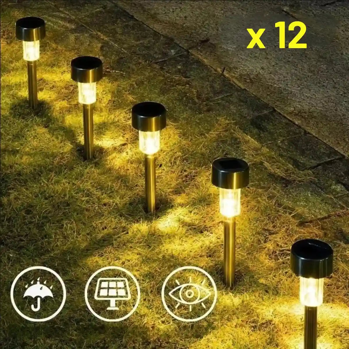 Set 12 Lumini LED din Aluminiu pentru Grădină - Încărcare Solară