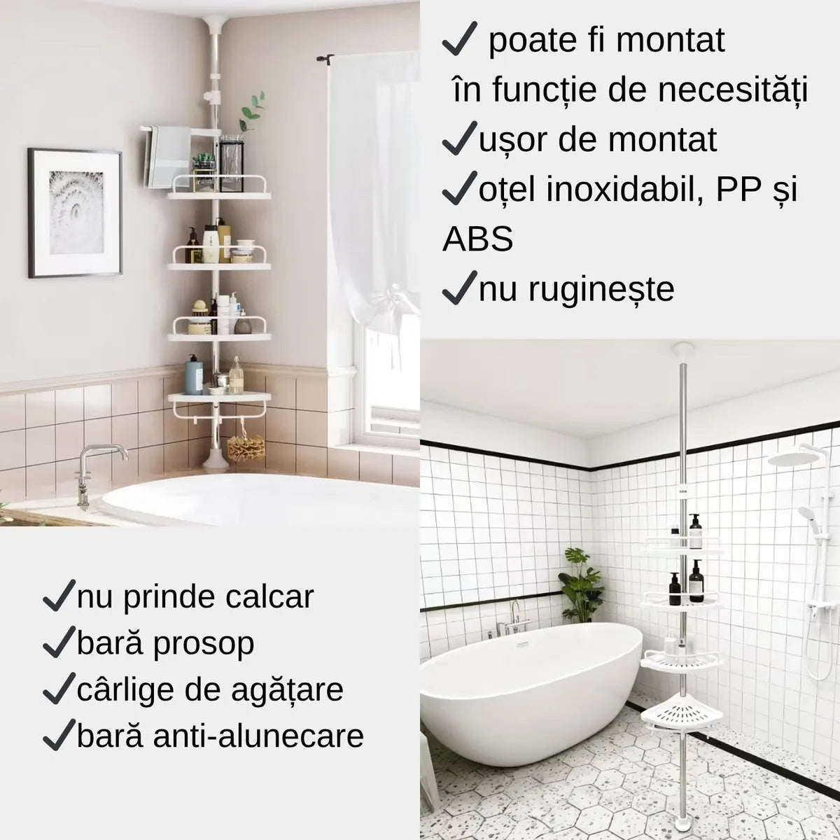 COLȚAR CU 4 RAFTURI REGLABILE PLUS ÎNĂLȚIME REGLABILĂ 95 - 300 CM