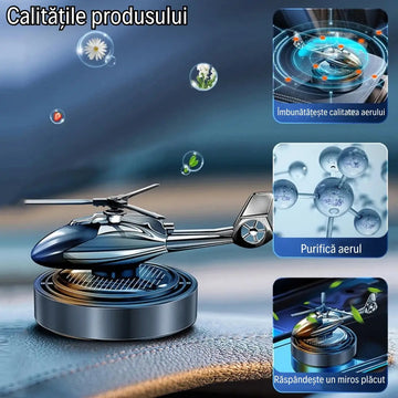 Odorizant Auto Premium în Formă de Elicopter cu Încărcare Solară + Ulei Esențial CADOU