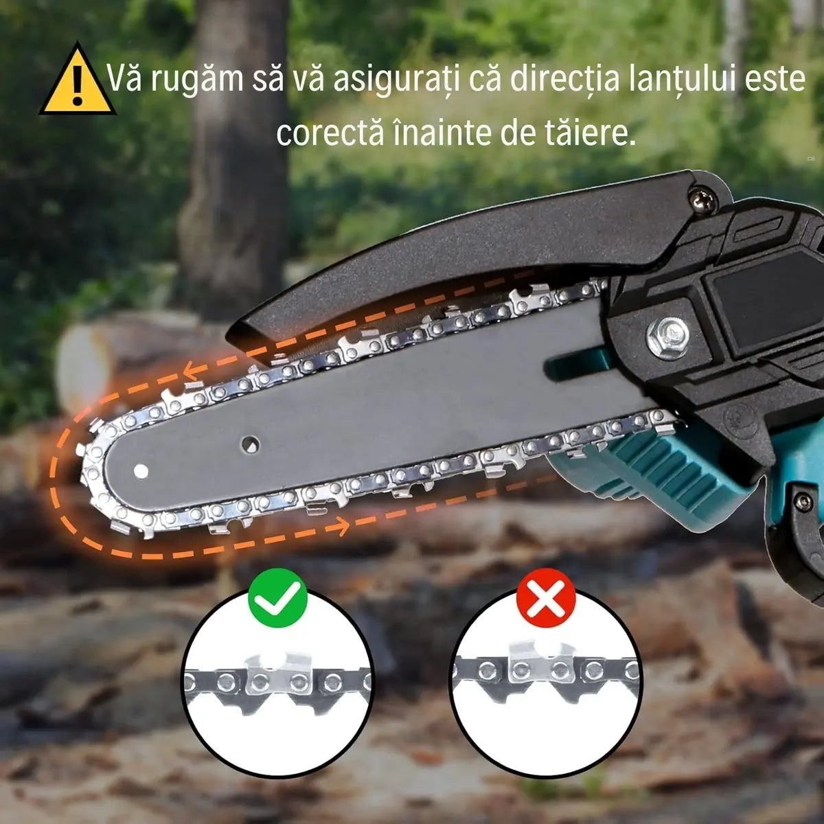 Mini Drujbă Cu Lamă DE 16 CM, 2 Acumulatori 48V și Încărcător + 2 Lanțuri CADOU!!!