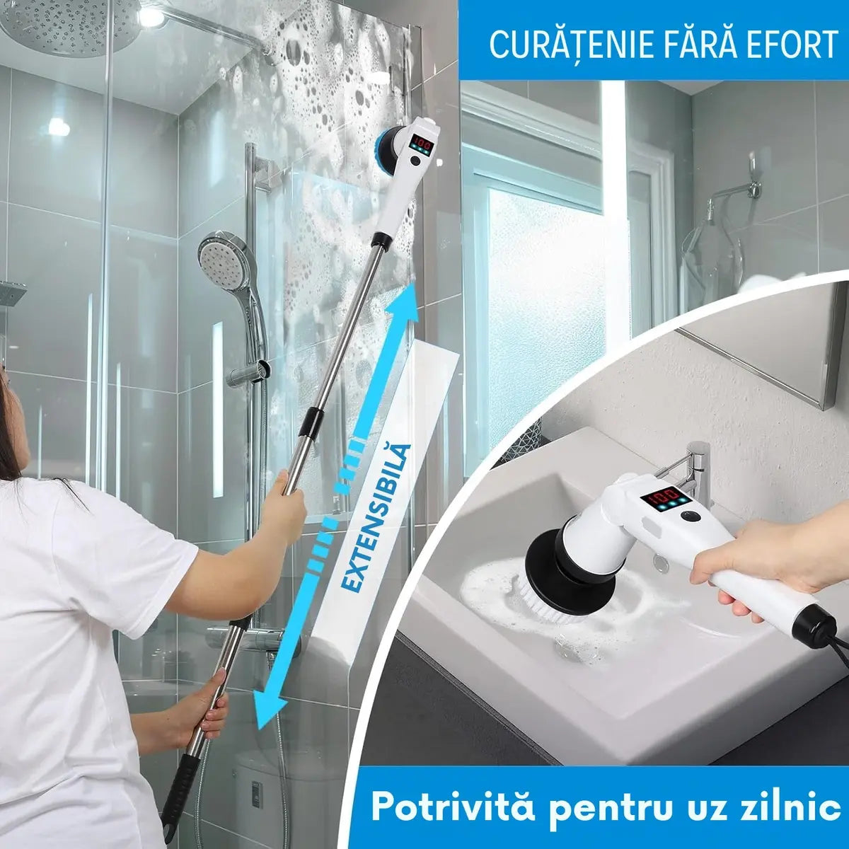 Curățenie fără efort – perie electrică rotativă 9 în 1 (fără frecat)