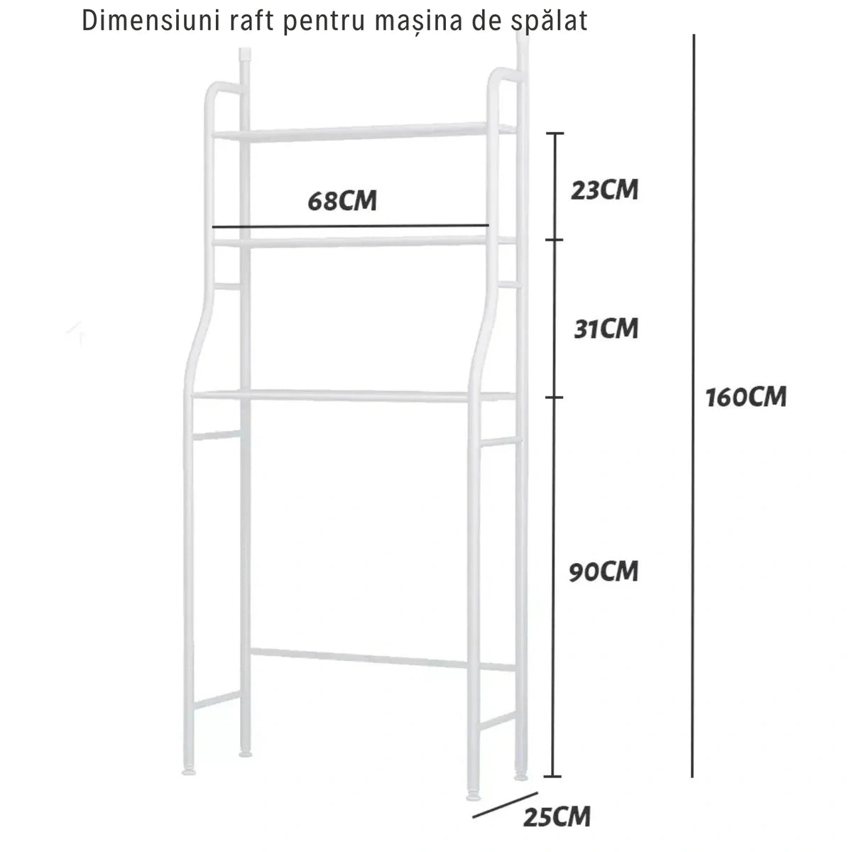 Raft Organizator pentru Baie, Compatibil cu Mașina de Spălat/Vasul WC, 3 Polițe Spațioase