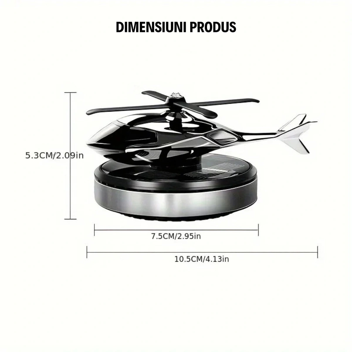 Odorizant Auto Premium în Formă de Elicopter cu Încărcare Solară + Ulei Esențial CADOU