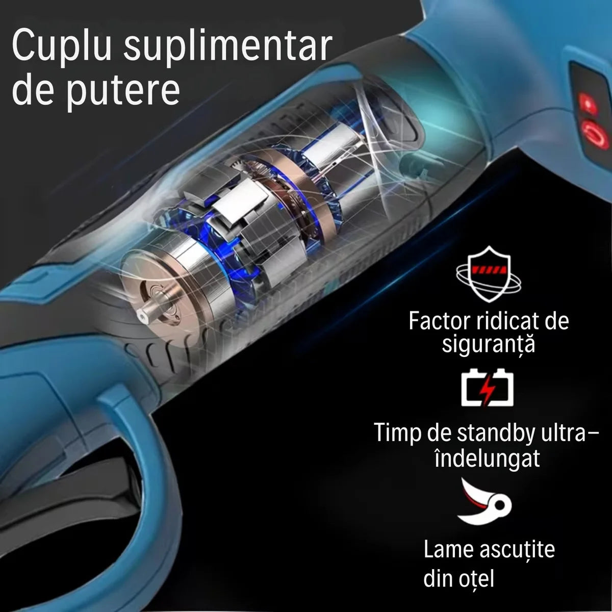 Foarfecă Electrică de Grădină cu 2 Acumulatori 48V și Încărcător + PILĂ DE ASCUȚIT LAMELE FIRMA OKBOONS