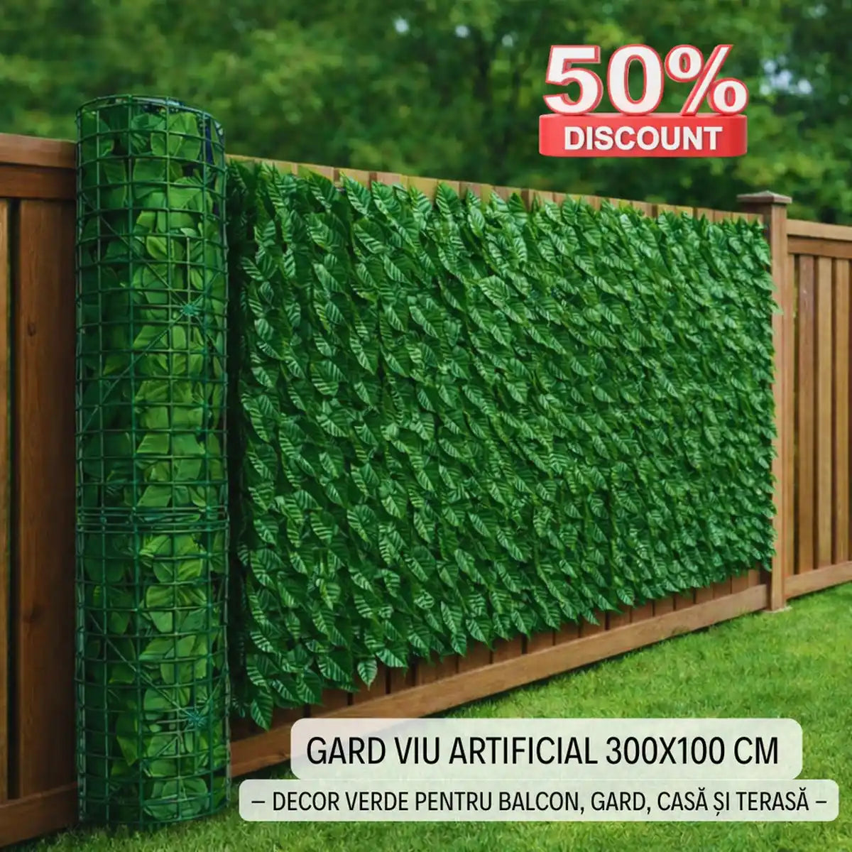 Gard Viu Artificial 300X100 CM - Decor Verde pentru Balcon, Gard, Casă și Terasă