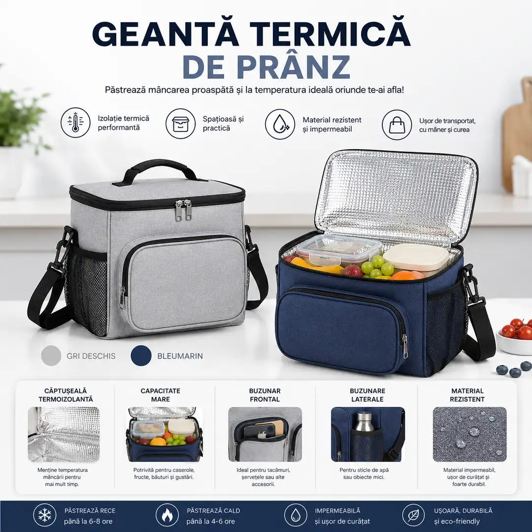 Ține Mâncarea Rece Sau Caldă Ore Întregi – Geantă Termică de Prânz 26 x 24 x 17 cm