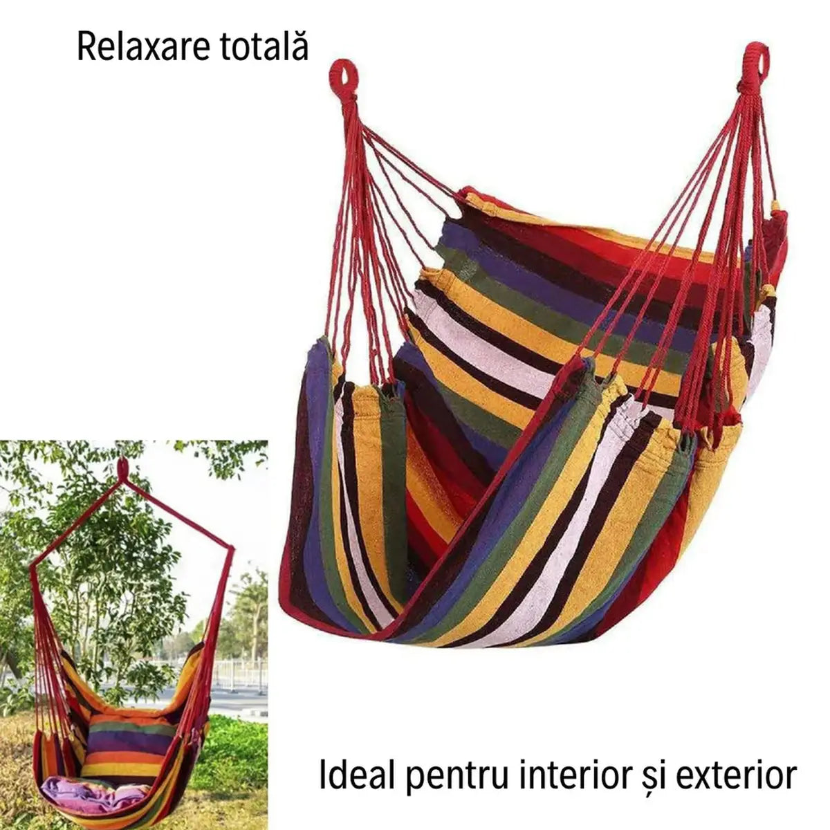 Hamac Tip Scaun Suspendat 100 x 130 cm cu 2 Perne Incluse - Ideal pentru Relaxare -