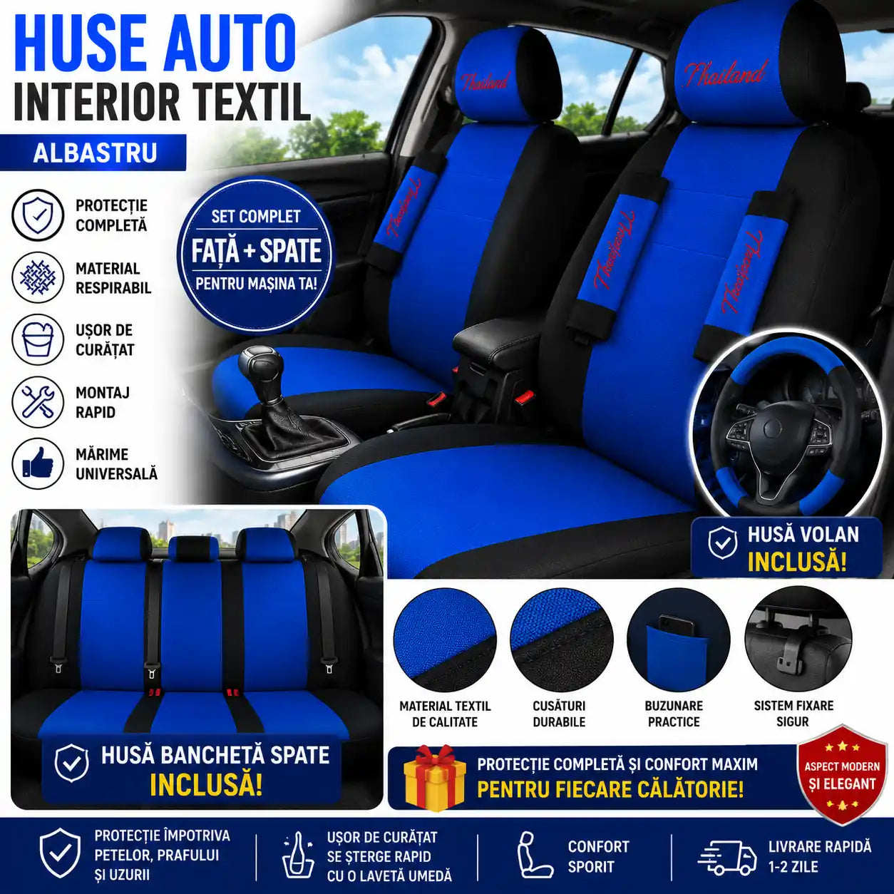 Redă Aspectul de Mașină Nouă – Set Huse Auto Universale Față + Spate