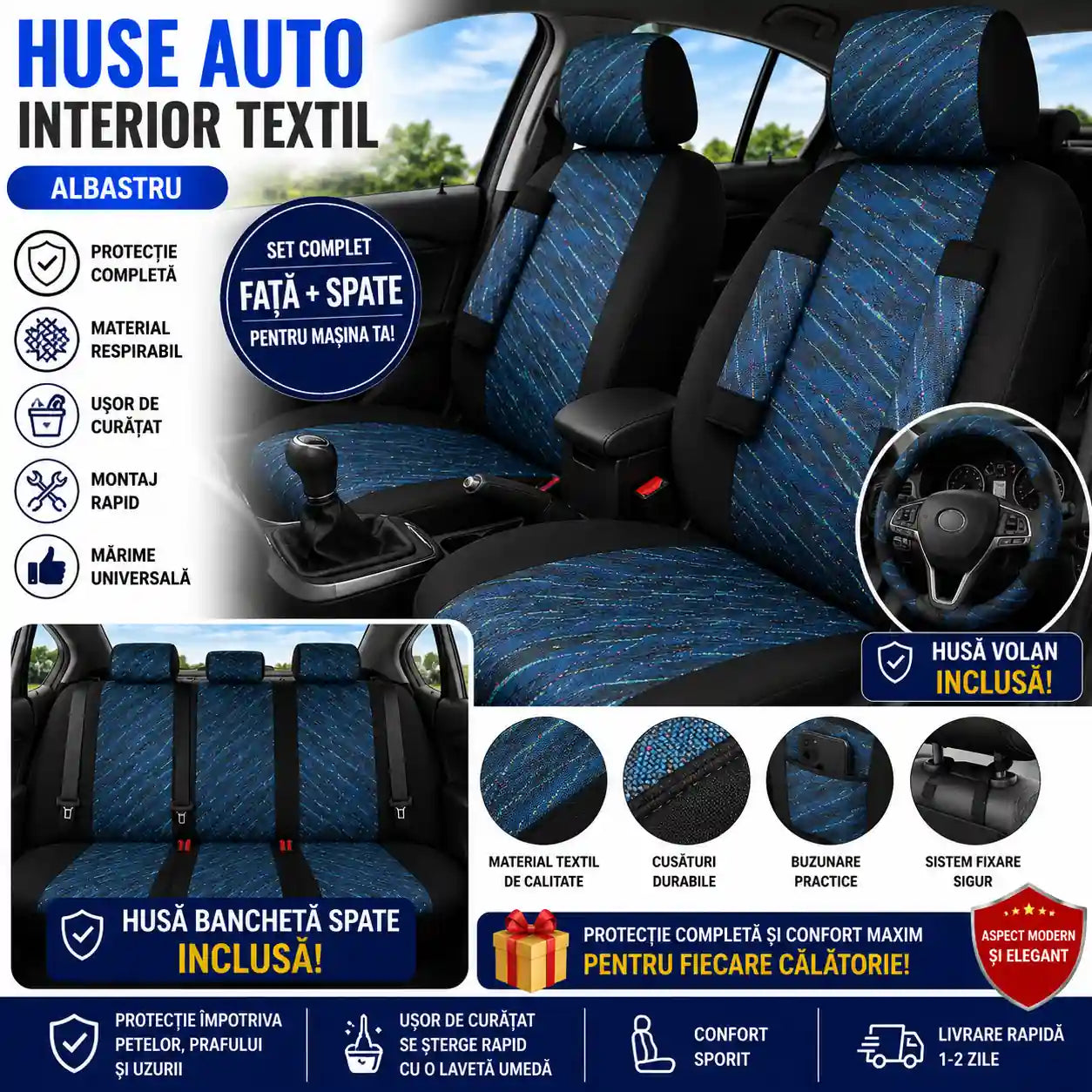 Redă Aspectul de Mașină Nouă – Set Huse Auto Universale Față + Spate