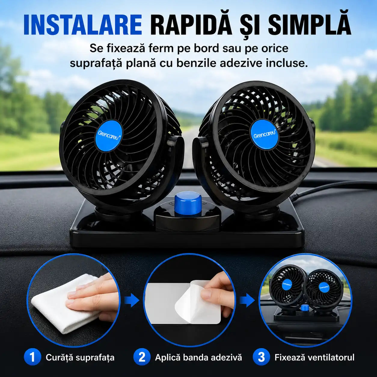 Transformă orice drum într-o călătorie confortabilă – Ventilator Auto Dublu 12V cu Rotire 360°