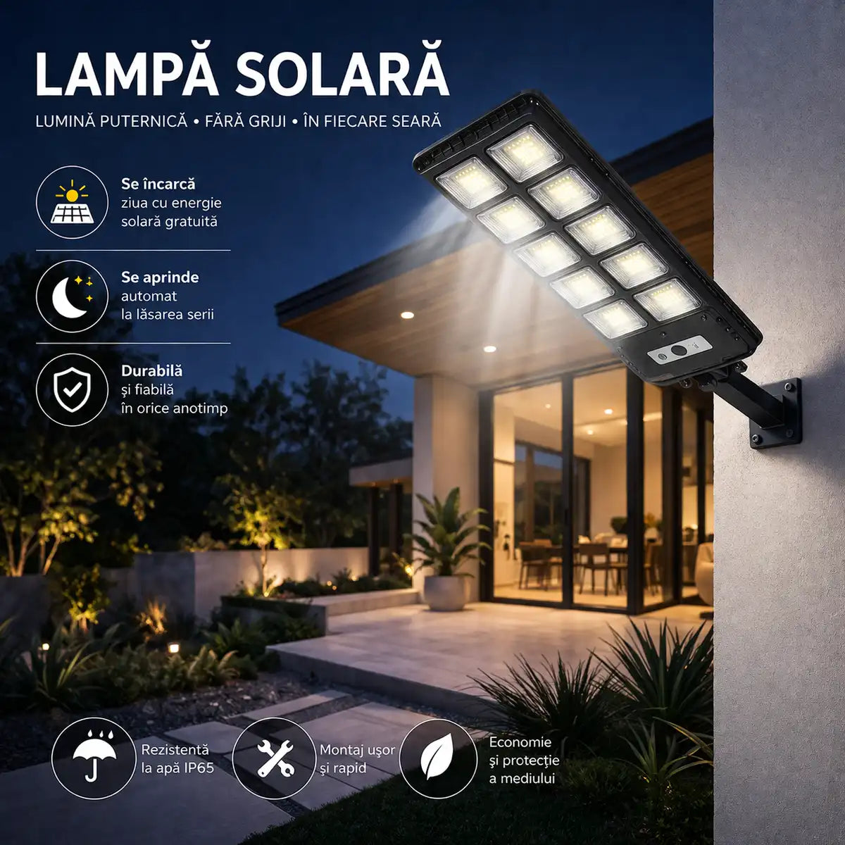 Iluminare puternică fără costuri la curent! 💡 Lampă solară cu 720 LED-uri, senzor de mișcare și autonomie mare