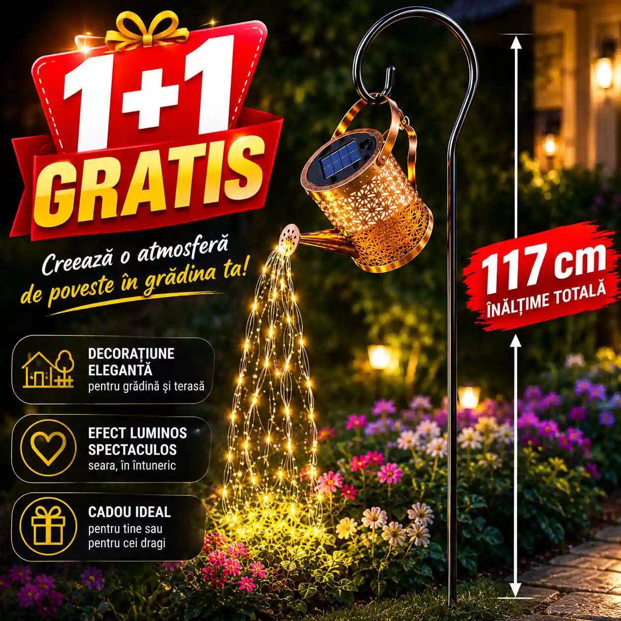 Oferta Momentului: 1+1 GRATIS la Lampa Solară Decorativă în Formă de Stropitoare