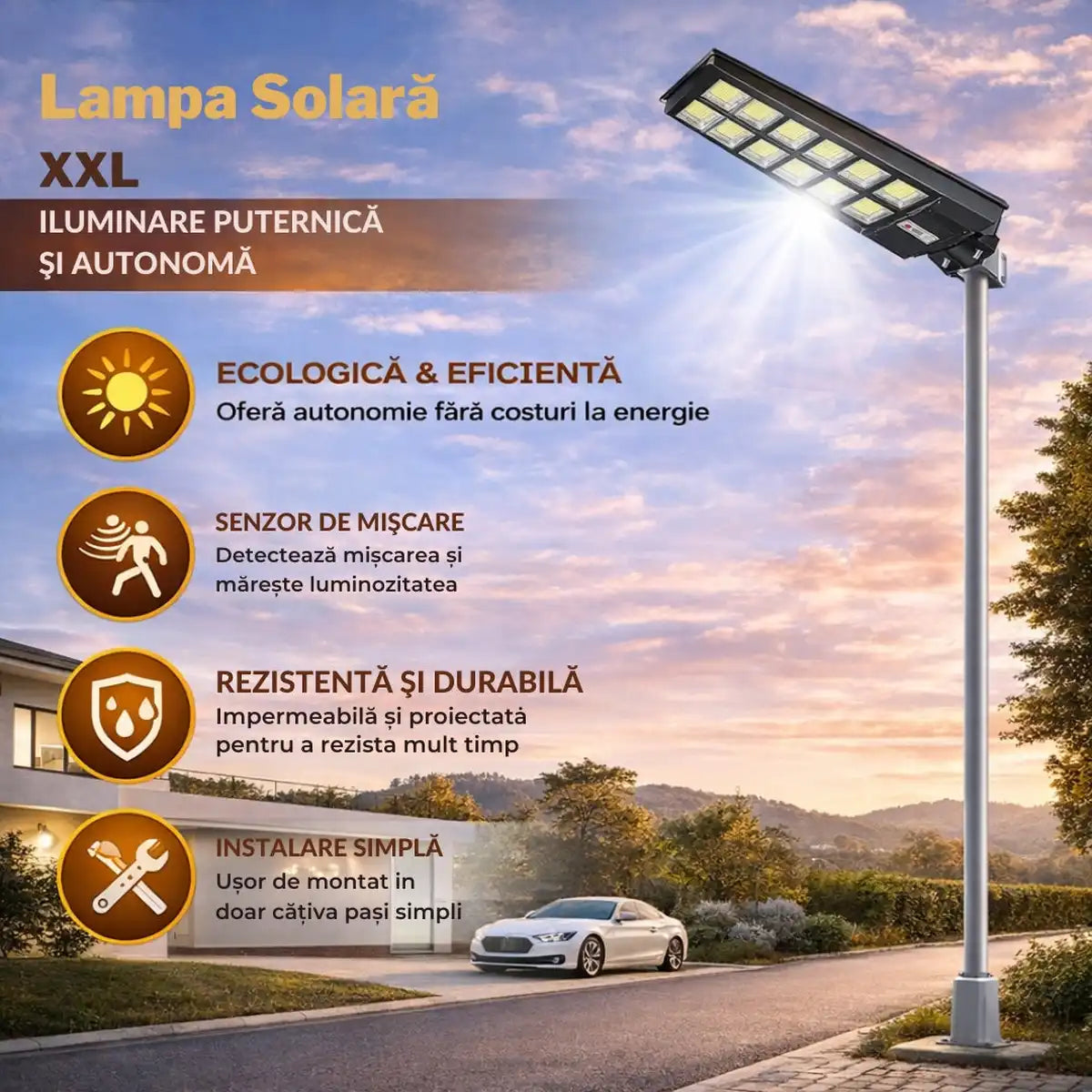 Zero costuri la curent, lumină maximă garantată! Lampa Solară XXL cu 1152 LED-uri și senzore de mișcare + Telecomandă