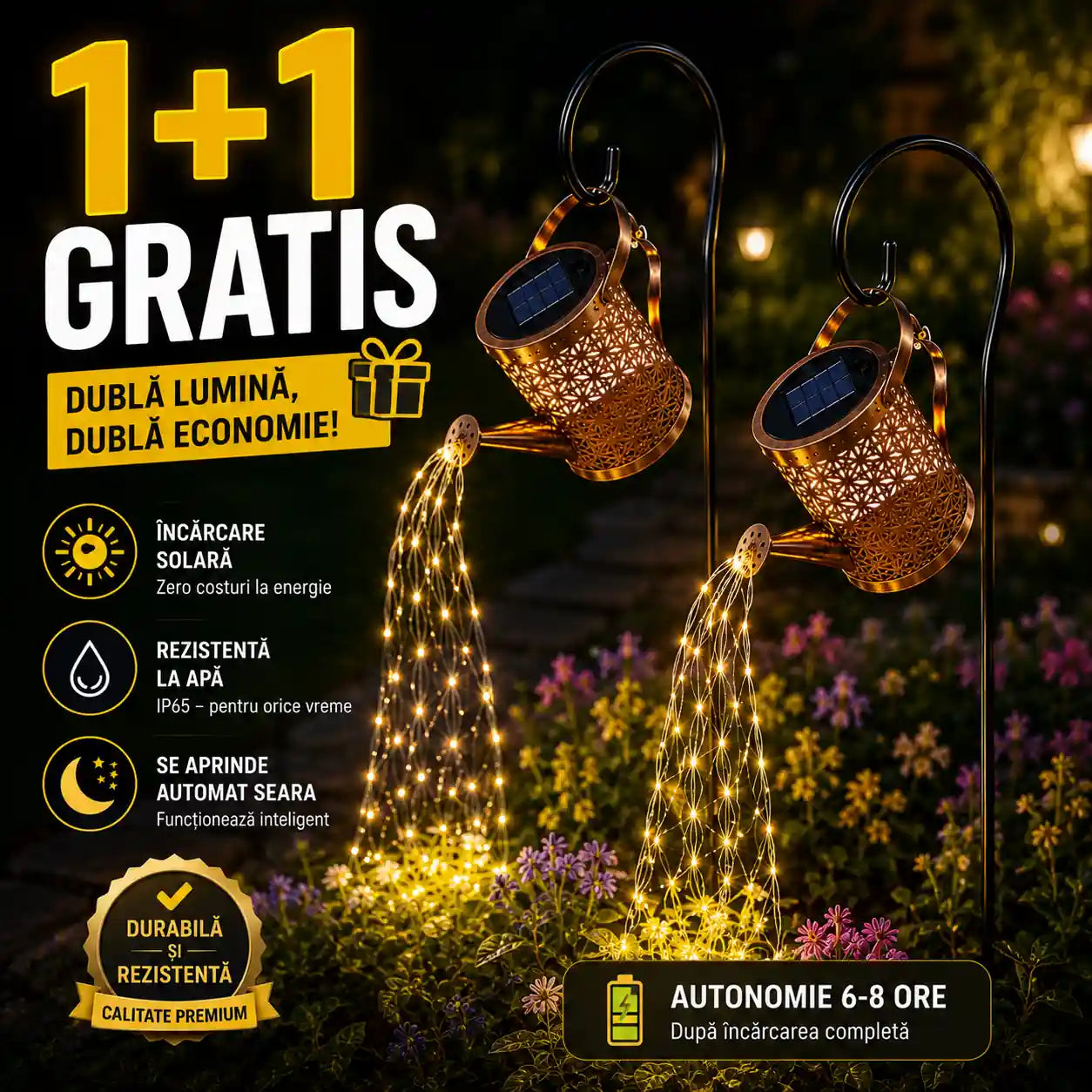 Oferta Momentului: 1+1 GRATIS la Lampa Solară Decorativă în Formă de Stropitoare
