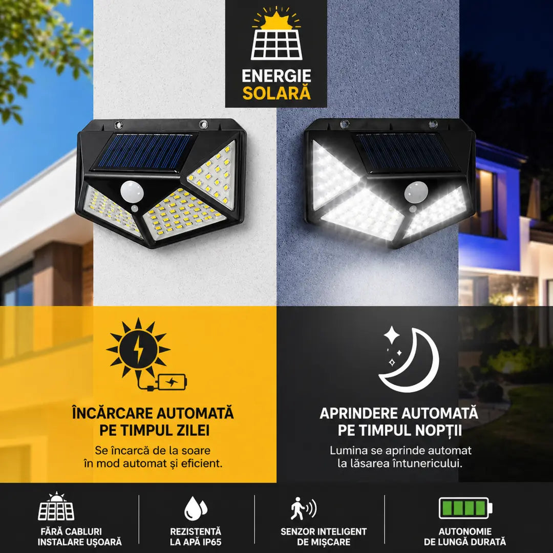 Set 6 Lămpi Solare cu 100 LED-uri și Senzor de Mișcare