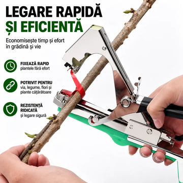 Leagă Plantele Rapid și Fără Efort – Aparat Profesional de Legat Plante cu 10 Role Bandă + 10.000 Capse