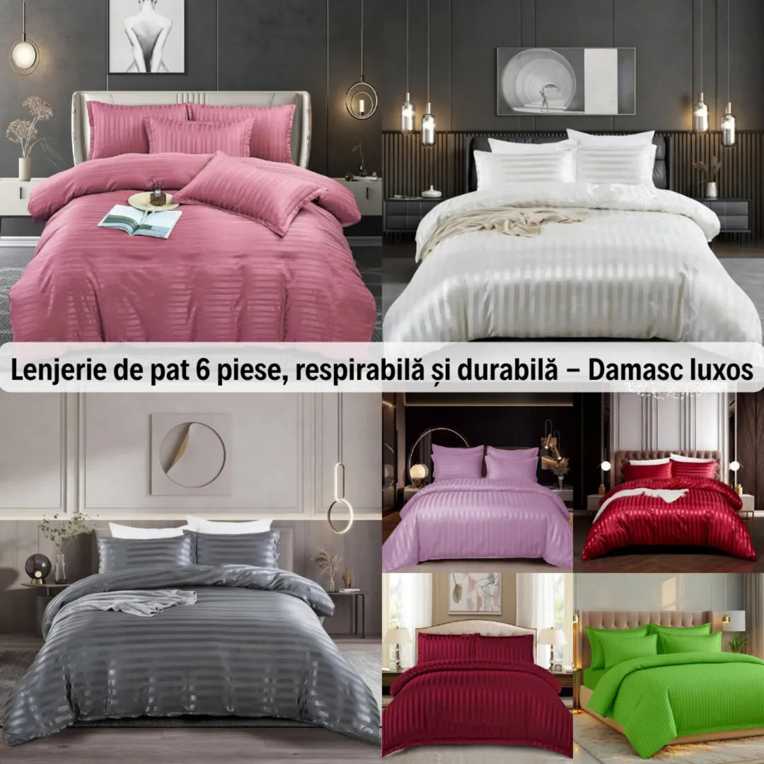 Lenjerie de pat 6 piese, respirabilă și durabilă - Damasc luxos