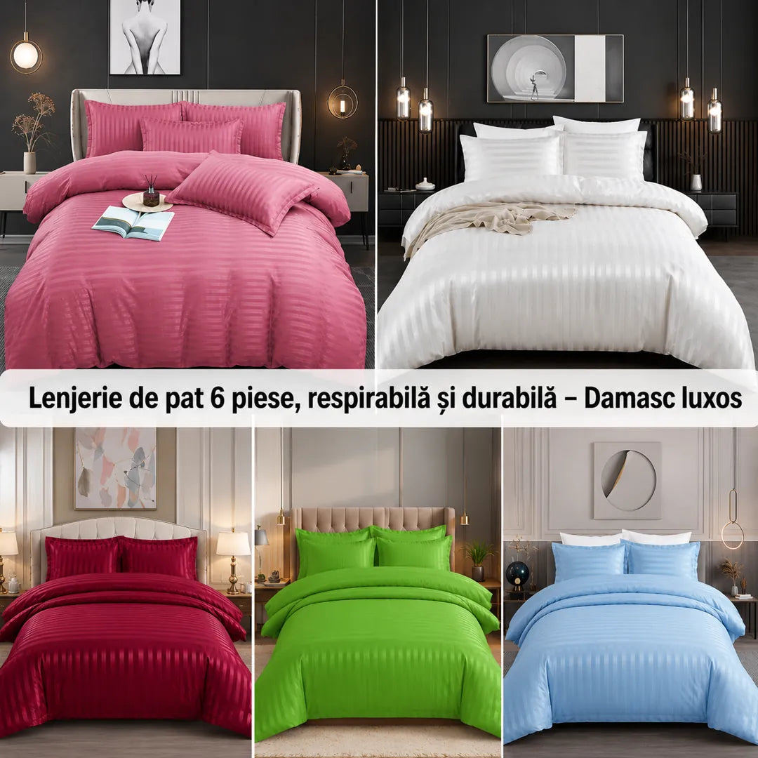 Lenjerie de pat 6 piese, respirabilă și durabilă - Damasc luxos