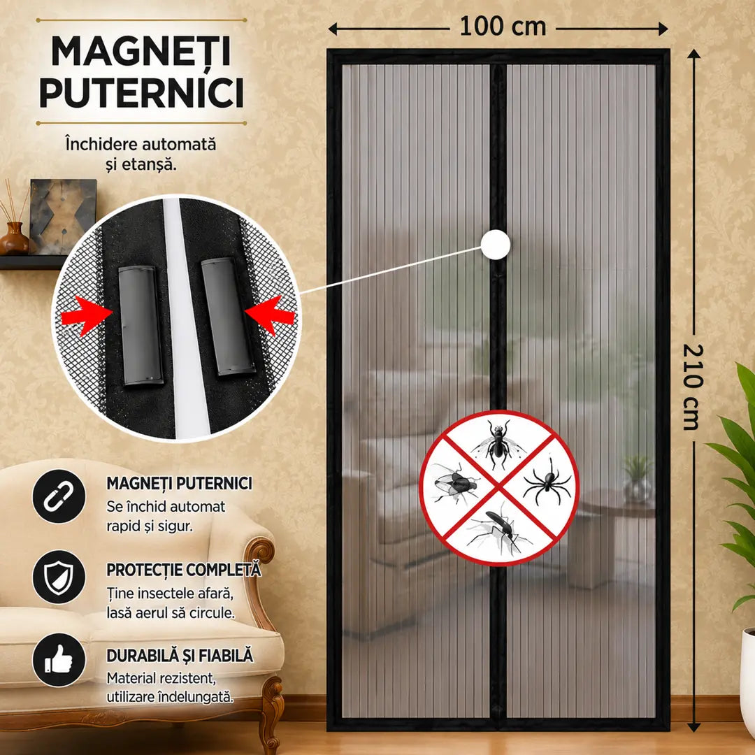 1+1 Gratis! Gata cu țânțarii și insectele din casă - Perdea Magnetică 100x210 cm – Protecție Eficientă și Montare Rapidă