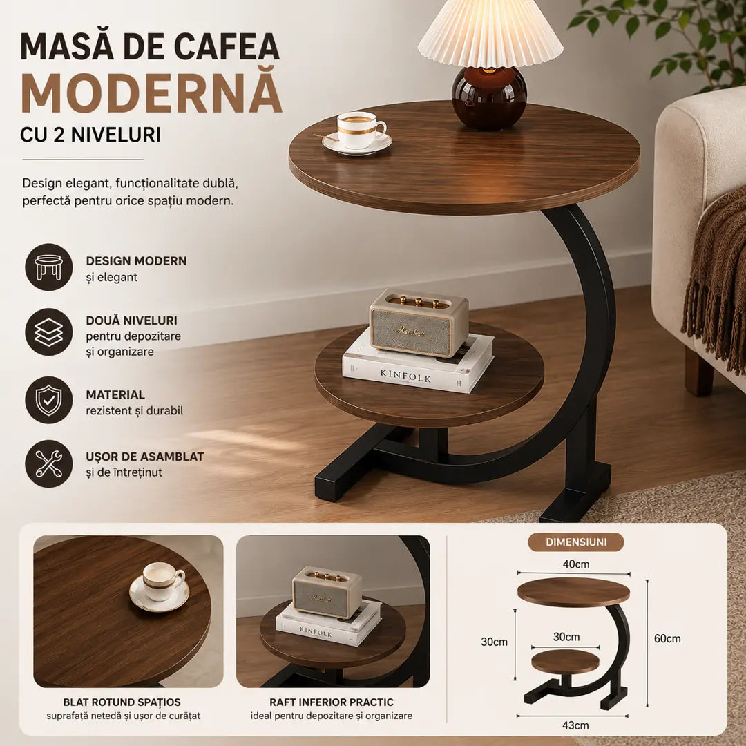 💎 Dă un Plus de Eleganță Livingului Tău – Masă de Cafea Modernă cu 2 Niveluri și Design Premium ✨