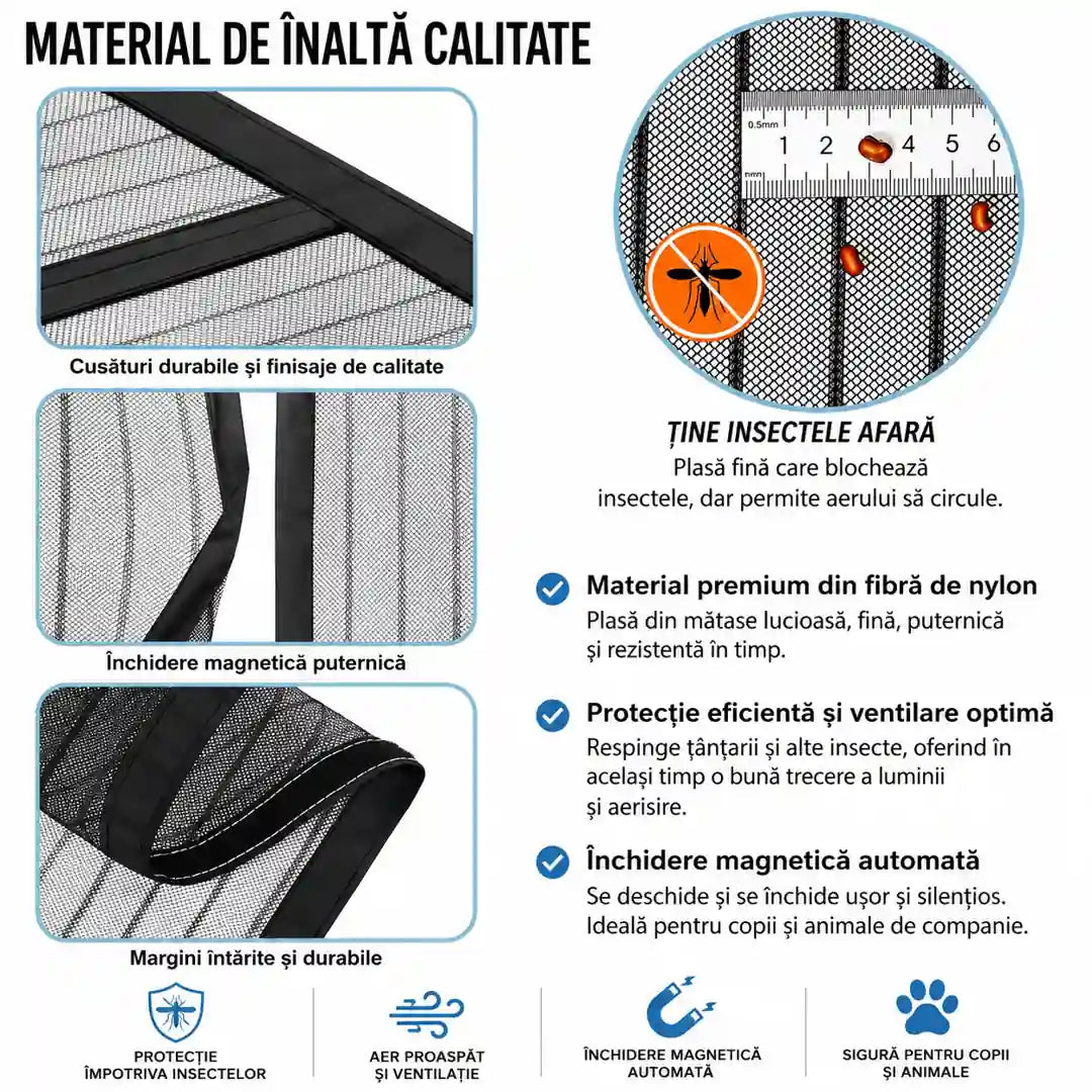 1+1 Gratis! Gata cu țânțarii și insectele din casă - Perdea Magnetică 100x210 cm – Protecție Eficientă și Montare Rapidă