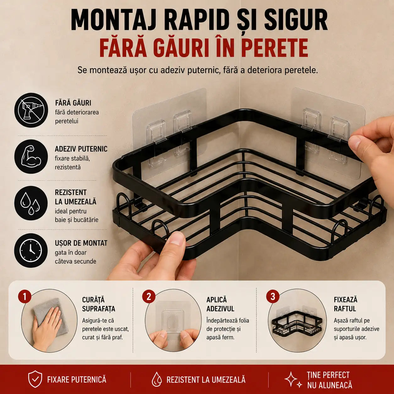Set 5 Rafturi de Perete – Organizare Maximă Fără Găurire