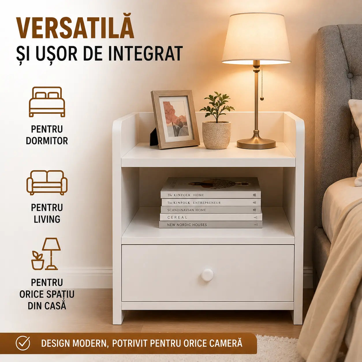 Noptieră Modernă 40×32×42 cm – Practică și Rezistentă