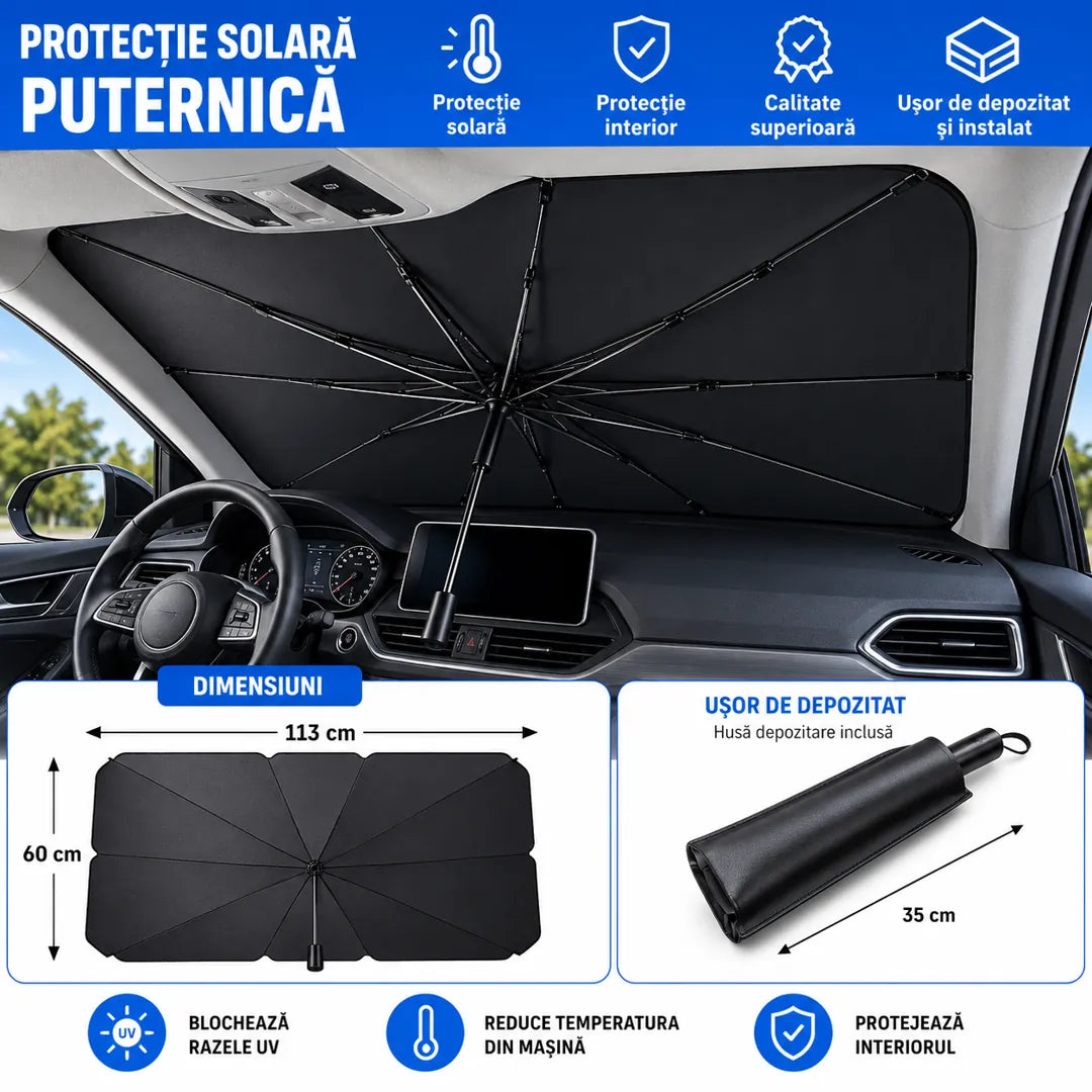 1+1 GRATIS! Protecție rapidă împotriva temperaturilor extreme - Parasol Auto Tip Umbrelă