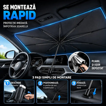 1+1 GRATIS! Protecție rapidă împotriva temperaturilor extreme - Parasol Auto Tip Umbrelă