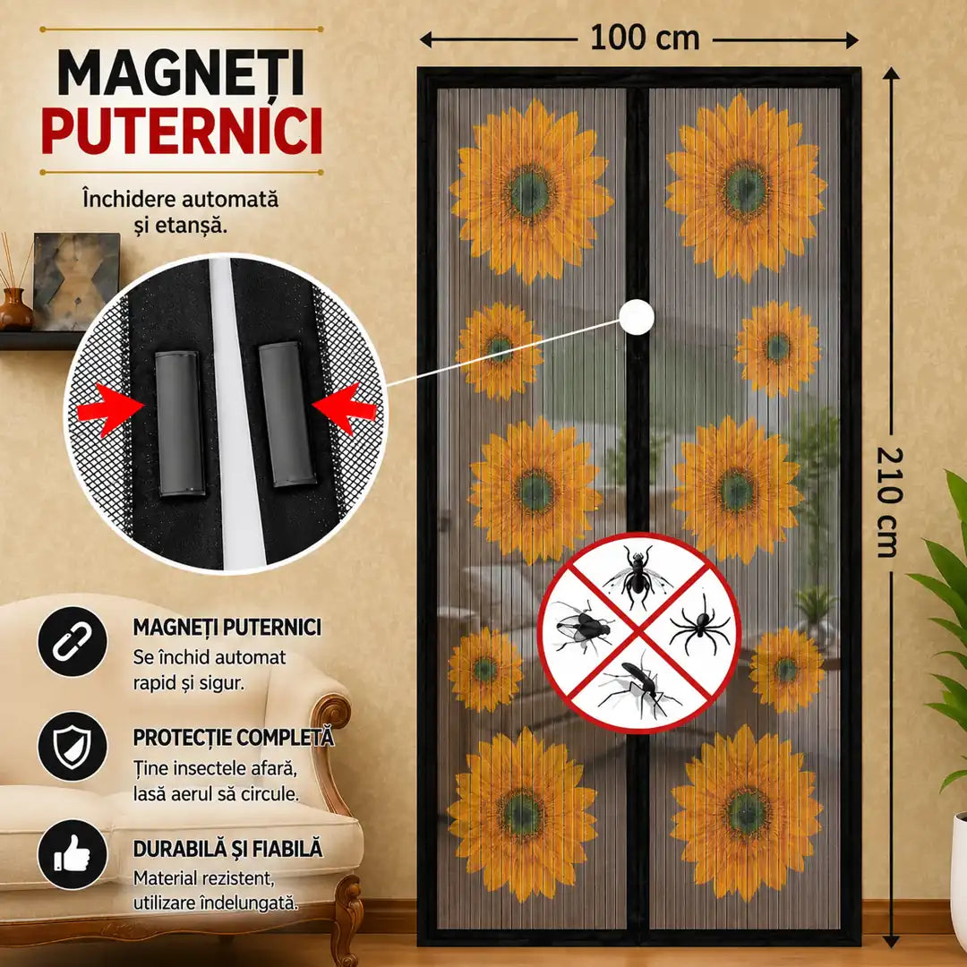 1+1 Gratis! Gata cu țânțarii și insectele din casă - Perdea Magnetică 100x210 cm – Protecție Eficientă și Montare Rapidă