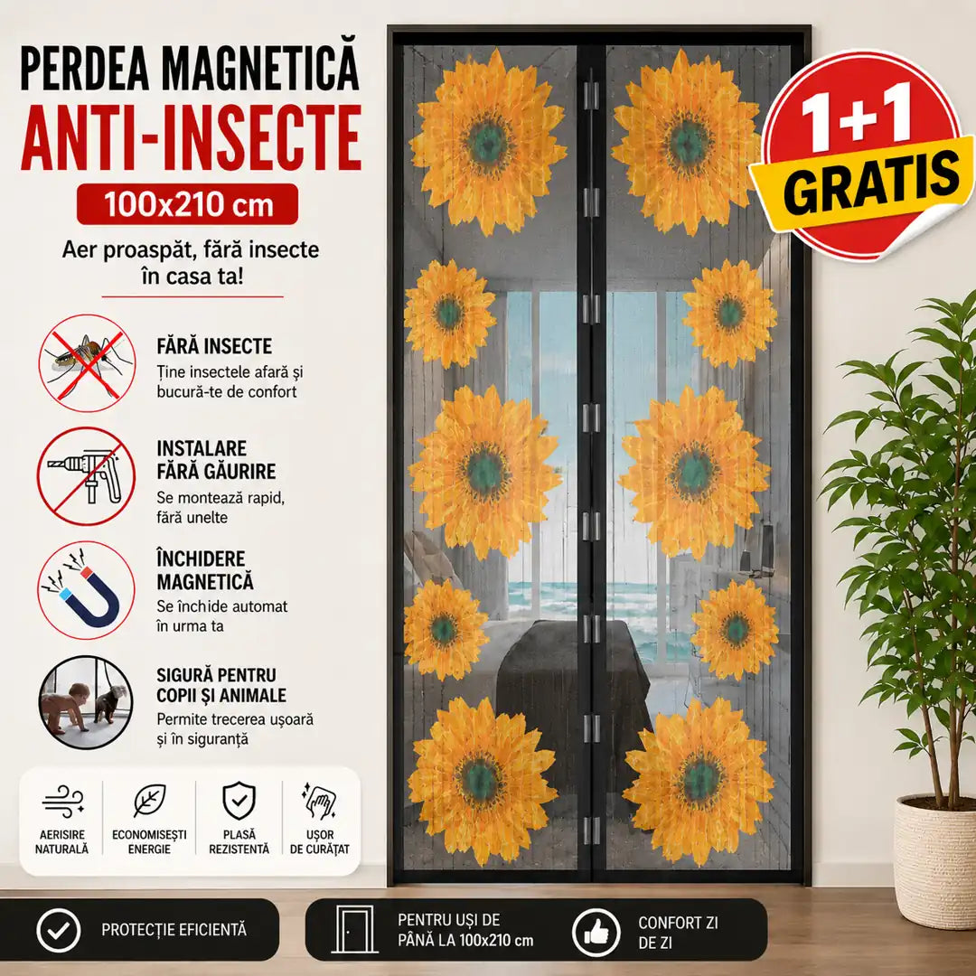 1+1 Gratis! Gata cu țânțarii și insectele din casă - Perdea Magnetică 100x210 cm – Protecție Eficientă și Montare Rapidă