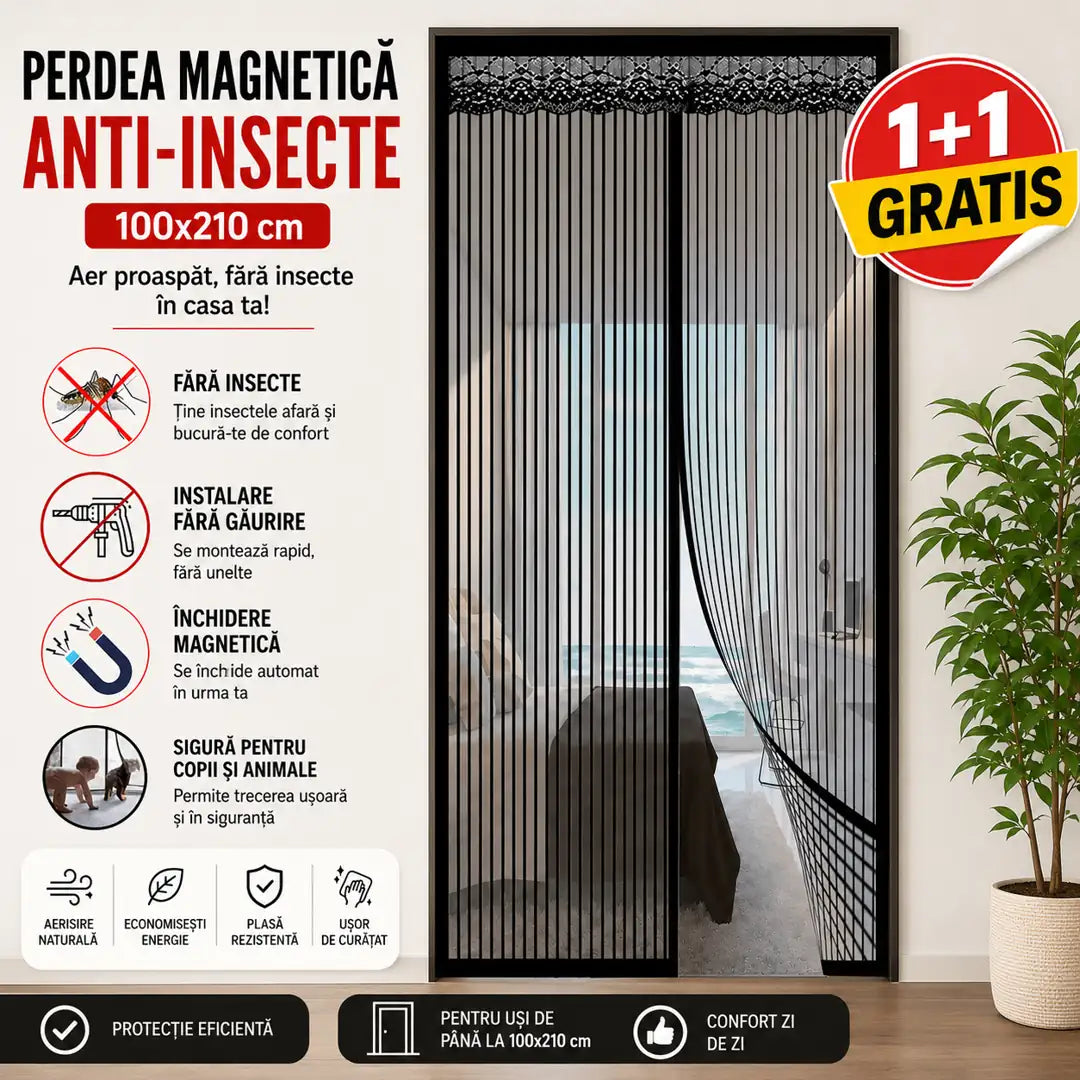 1+1 Gratis! Gata cu țânțarii și insectele din casă - Perdea Magnetică 100x210 cm – Protecție Eficientă și Montare Rapidă