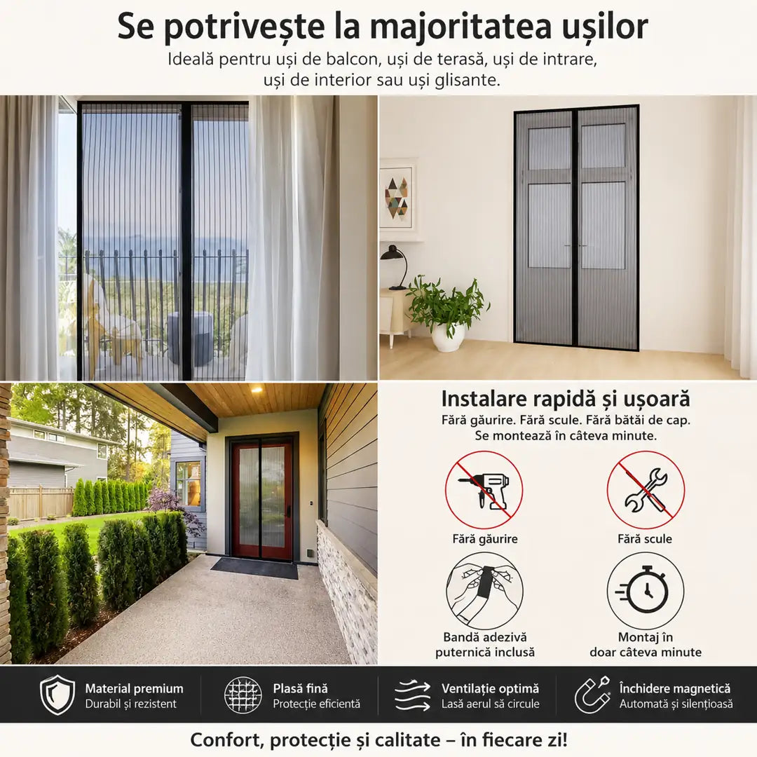 1+1 Gratis! Gata cu țânțarii și insectele din casă - Perdea Magnetică 100x210 cm – Protecție Eficientă și Montare Rapidă