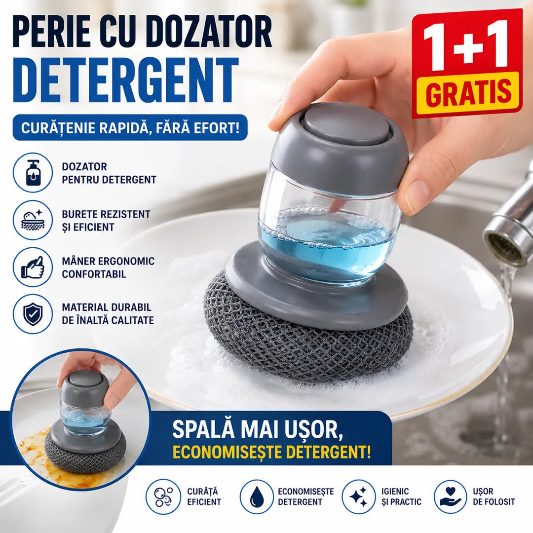 1+1 GRATIS! Economisește detergent la fiecare spălare – Burete cu dozator pentru detergent