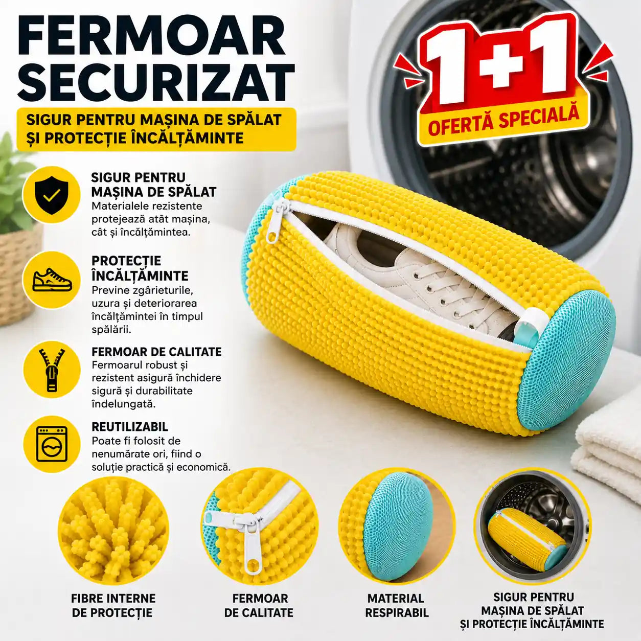1+1 GRATIS! Curățare Sigură și Eficientă – Sac pentru Spălat Încălțăminte Reutilizabil