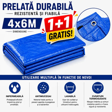 1+1 Gratis! Acoperă și Protejează Orice - Prelată Impermeabilă și Rezistentă din Material Premium - 4M x 6M