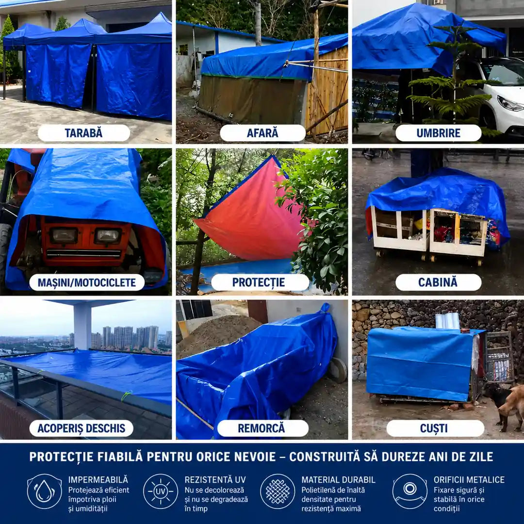 1+1 Gratis! Acoperă și Protejează Orice - Prelată Impermeabilă și Rezistentă din Material Premium - 4M x 6M