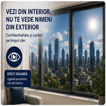 1+1 Gratis! ☀️ Mai Multă Intimitate și Răcoare – Folie Geam Tip Oglindă cu Protecție UV