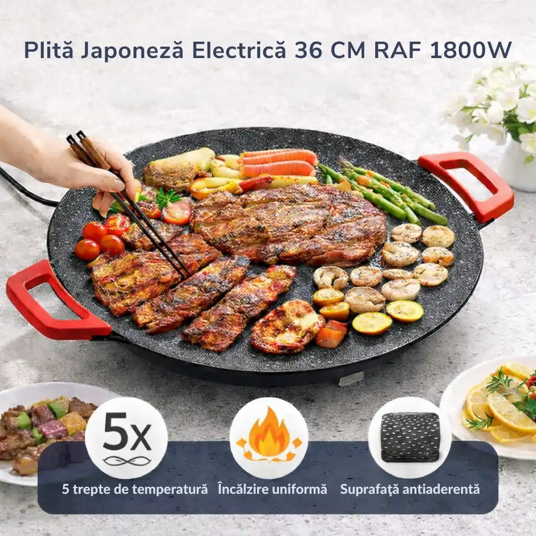 Gătești rapid, fără gaz și fără efort! Plită electrică japoneză 36 CM RAF 1800W