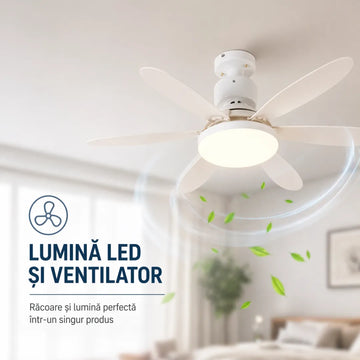 Ventilator de tavan cu bec LED 40W – 3 moduri de lumină, 3 viteze, telecomandă și timer inteligent