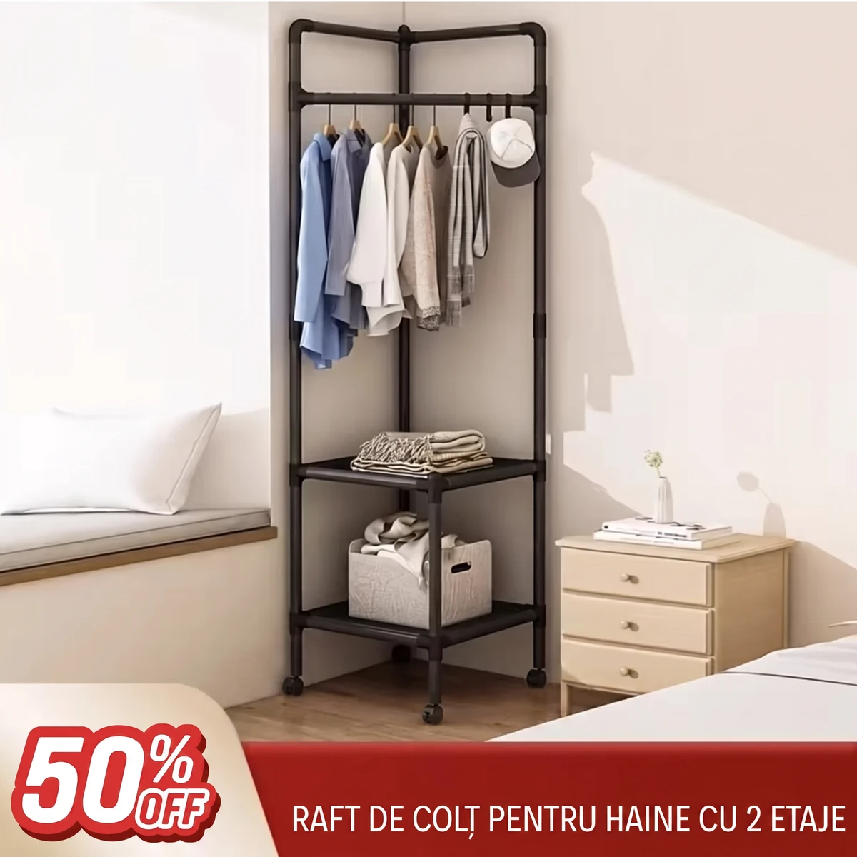 Raft de Colț pentru Haine cu 2 Etaje