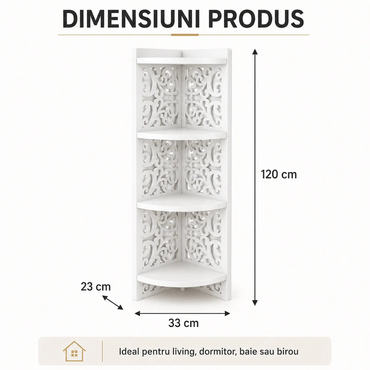Transformă Orice Colț într-un Spațiu Elegant – Raft Colțar Decorativ din MDF cu 5 Polițe